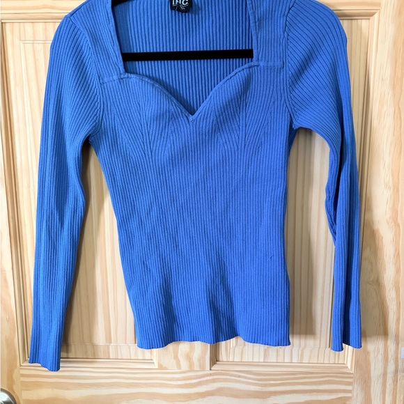 INC International Concepts Sweaters - INC International Concepts Blue Ribbed Long Sleeve Top